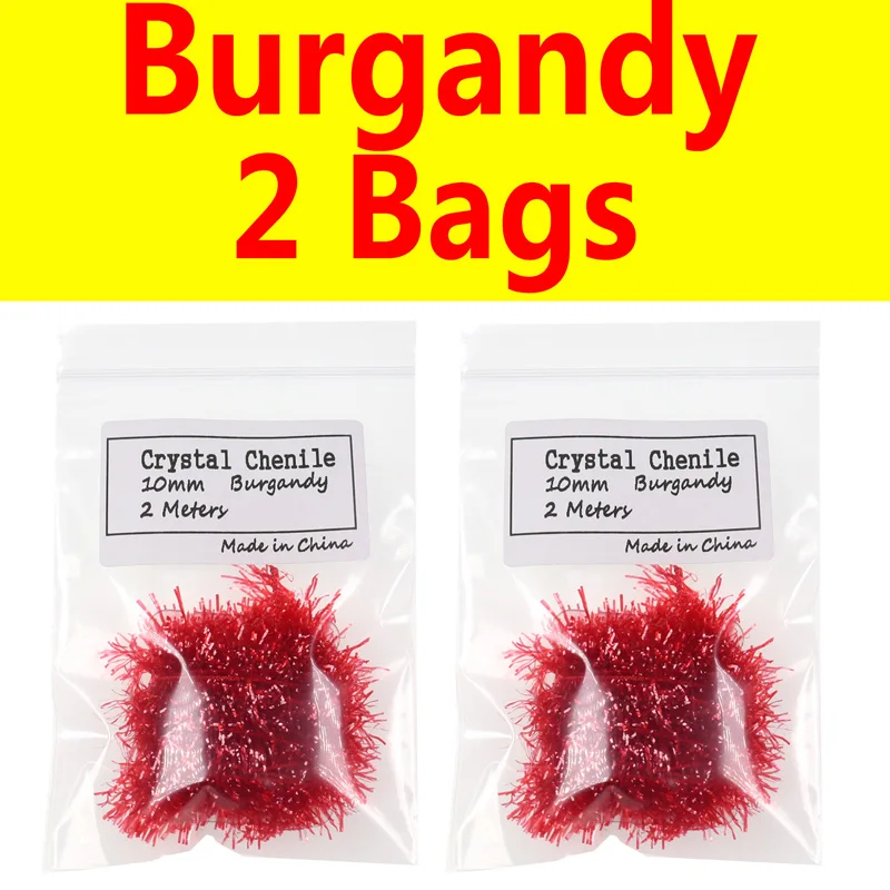 2 bags burgandy Bimoo 2 шт 10 мм для завязывания мушек Кристалл Flash Chenile Hackle Flasher для стримера яйцо лосось форель материал для завязывания мушек FL зеленый розовый - Цвет: 2 bags burgandy