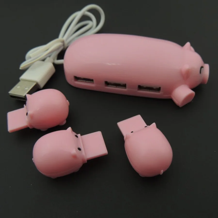 МИЛЫЙ Розовый Мини Мультфильм Свинья USB Hub Один перетащить три HUB Компьютер