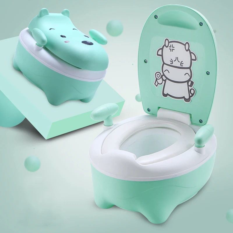 Green Have Soft Pad Детский горшок, унитаз, Детская тренировочная сковорода, сиденье для унитаза с мультяшным медведем, портативный детский писсуар, удобная спинка, горшки - Цвет: Green Have Soft Pad