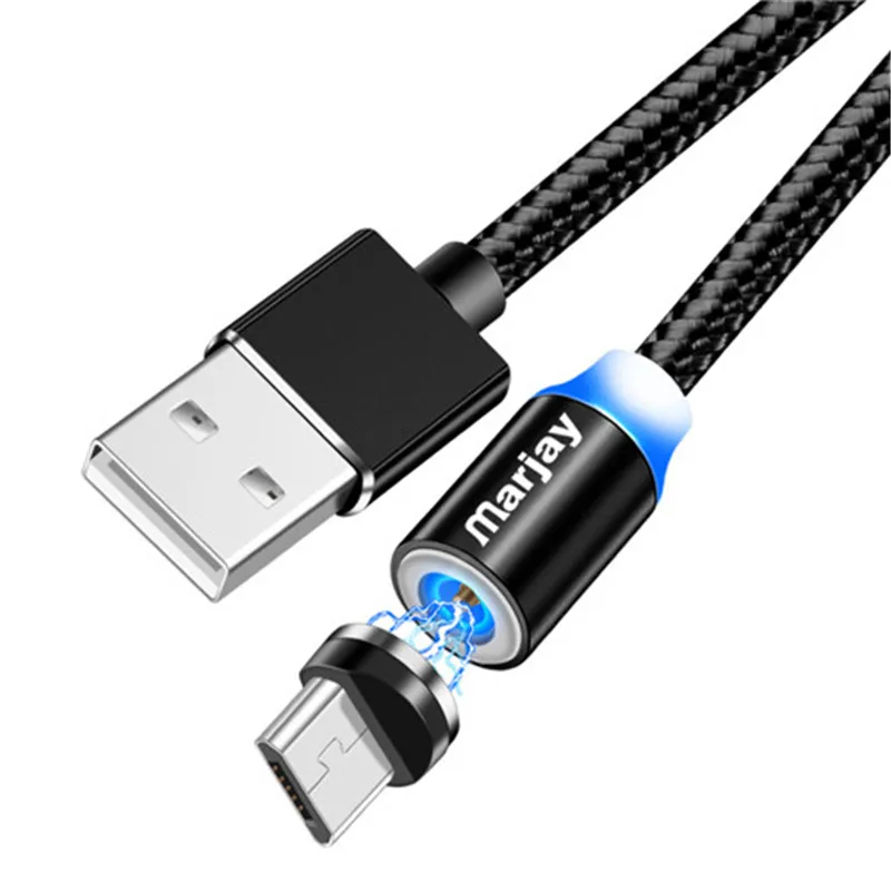 Black for Micro usb Магнитный Micro USB кабель Marjay для быстрой зарядки 1 м 2 м светодиодный Магнитный зарядный кабель для Xiaomi 4X huawei P8 Lite samsung S7 - Цвет: Black for Micro usb