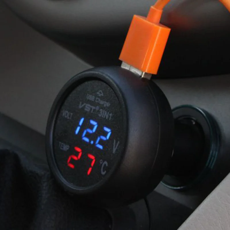 LED digital Display car Thermometer Car Voltmeter Universal for home 12V/24V auto USB Charger Mobile Phone meter | Автомобили и