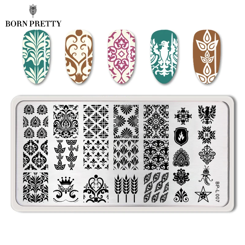 Старинные Дамасской Ногтей Штамп Плиты Шаблона Изображения Born pretty Штамповка BP L007