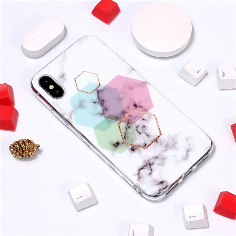HEMASOLY Case For iPhone XS Max XR Soft TPU Luxury Marble Flower Letter Silicone Protective Back Cover |