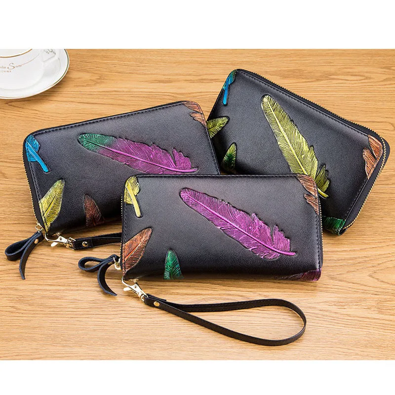 Женский Длинный кошелек из натуральной кожи на молнии визитница для