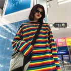Новинка 2019, Женский свитшот в стиле Харадзюку, одинаковые костюмы в радужную полоску в Корейском стиле, свободные Модные топы для женщин
