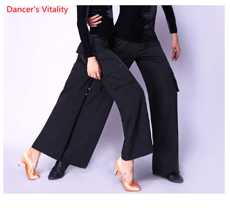 

2019 Custom made Ballroom Dance Trousers Women/Man High Waist Split Long Pants Latin Square Dance Ballroom Dancing Costumes