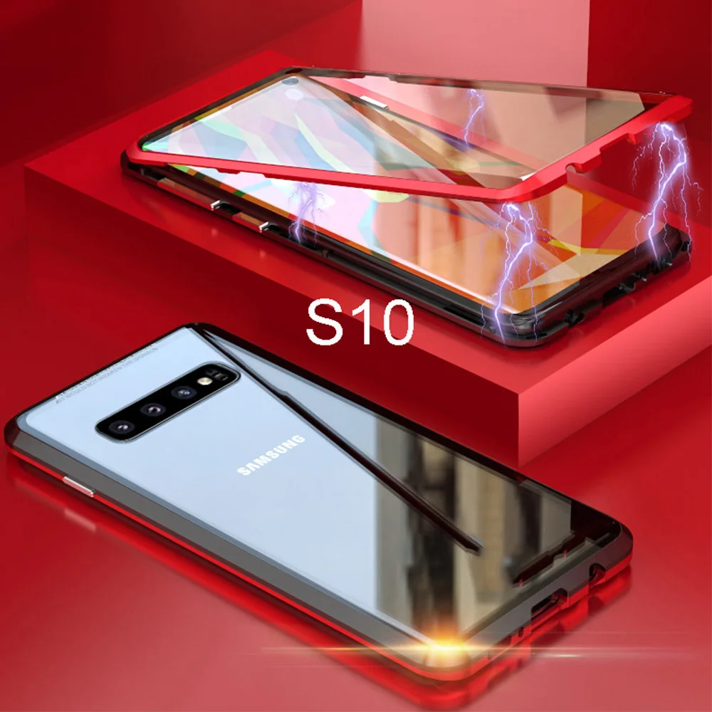 Магнитный чехол для samsung Galaxy S10 Plus, S10e, S9, S8, Note 9, 8, Полный Передний+ задний, 9 H, закаленное стекло, Магнитная пленка, чехол s, крышка