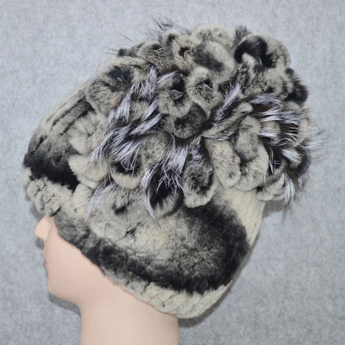 color 9 Новые женские шапки Настоящий мех кролика Skullies, роскошные эластичные вязаные цветочные шапки из натурального меха кролика Рекс, зимние шапки из натурального меха - Цвет: color 9