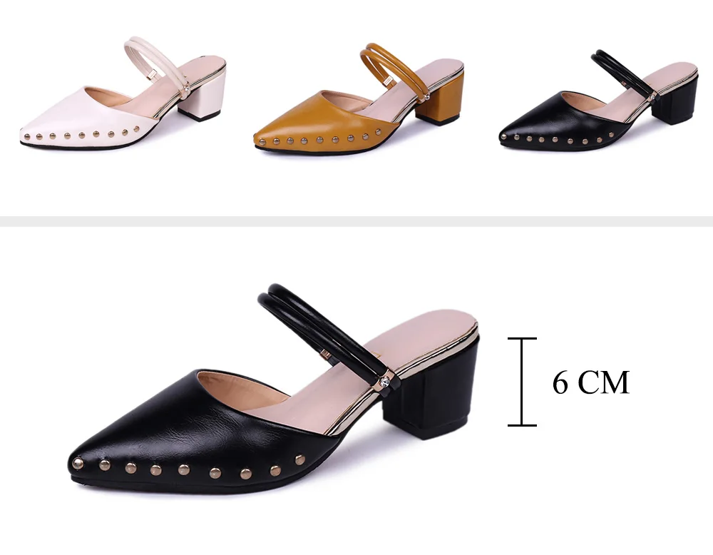 Большие размеры 35–43 Летние женские сандалии с заклепками Для женщин шлёпанцы для женщин острый носок и высокий каблук сандалии, женские тапочки в виде цветов; sandalia 6572