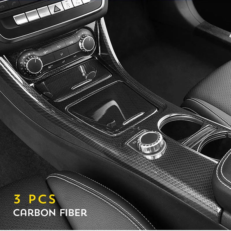 Carbon fiber Для Mercedes Benz CLA C117 GLA X156- Термосумка для термосов панель отделка авто аксессуары центральный контроль украшения стикер - Название цвета: Carbon fiber