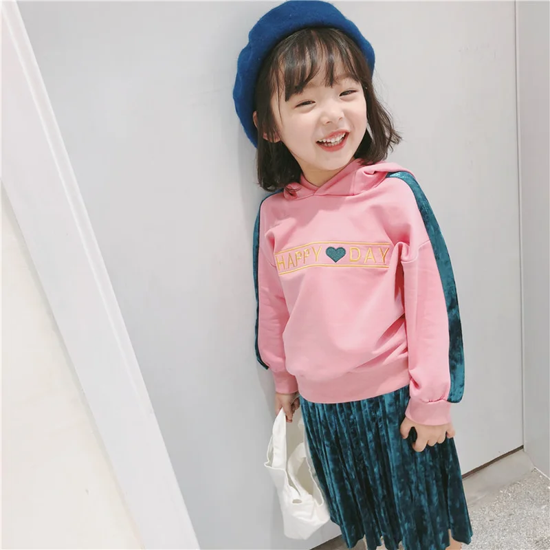 2018 New Kids Girls Hoodies Sweatshirt Top+ Velvet Pleated long Dress Children girls Clothing Set Casual Fashion 2pcs set | Детская