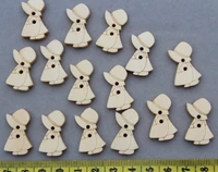 500pcs diy antique style little country girls wood buttons 28mm wooden accessories natural wood unvarnished