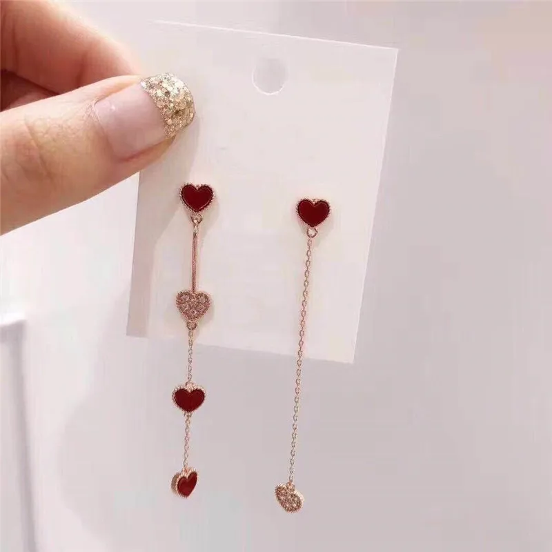 MENGJIQIAO Корейская Новая Мода сладкое сердце Асимметричные Висячие серьги для женщин элегантные ушные линии темперамент Orecchini Brincos
