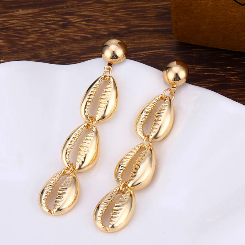 Женские Винтажные висячие серьги FAMSHIN оболочка золотого цвета геометрические