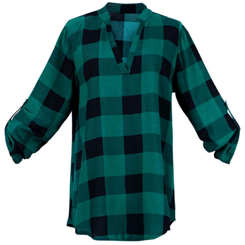 Long-Green Модная клетчатая футболка, женская одежда, туника, Camisetas Mujer, топы, повседневная Сетчатая футболка, топ, футболка размера плюс, XXXXL, 5XL, летняя - Цвет: Long-Green