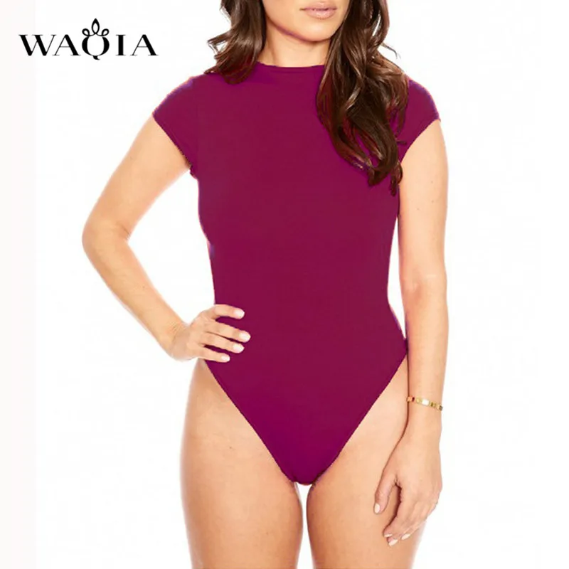 rose red WAQIA, боди, женские летние комбинезоны, комбинезоны, хлопковые боди с круглым вырезом, комбинезоны, комбинезоны, боди для женщин, одноцветные, комбишорт - Цвет: rose red