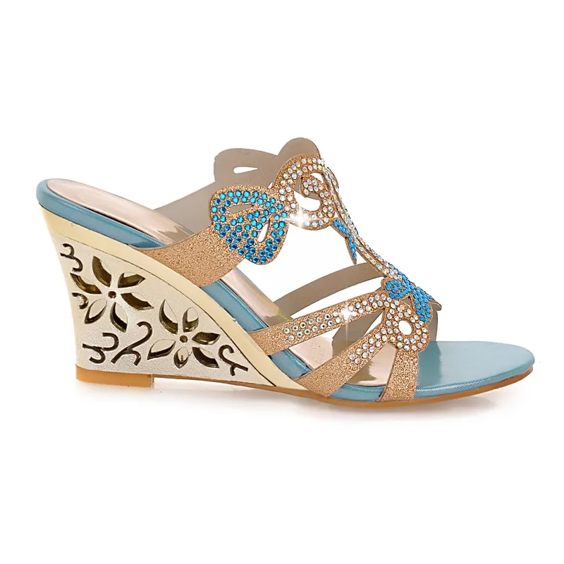 Сланцы женские на нескользящей танкетке Роскошные туфли открытый носок