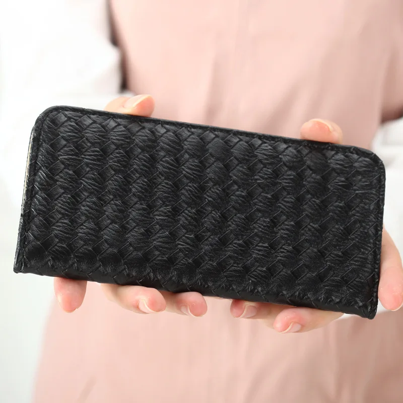 2017 Мода Дамы Weave Кожа PU hasp Кошелек Женщины с Держателя Карты Женский Телефона Carteira