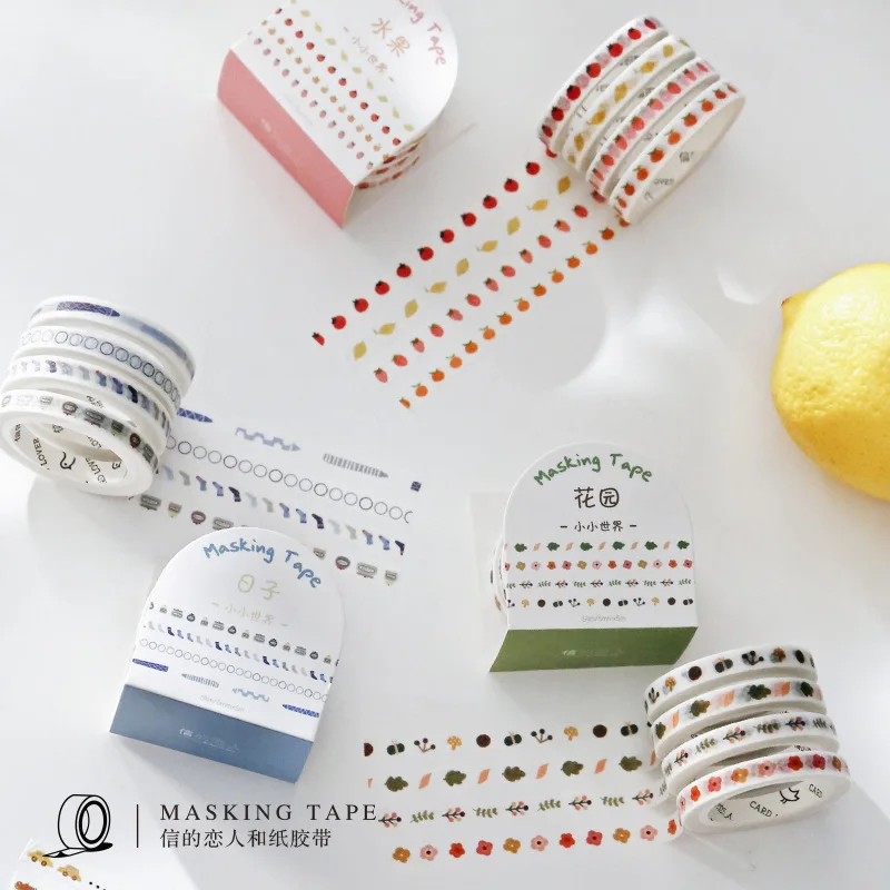 4 шт./лот цветы фрукты Бумага васи лента набор 5 мм Тонкий клейкий Декор