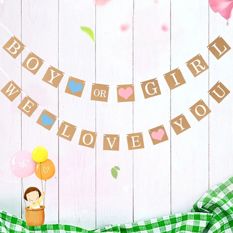 

baby shower Baby party decoration retro flag BOY OR GIRL WE LOVE YOU photo decoration banner baby shower decorations