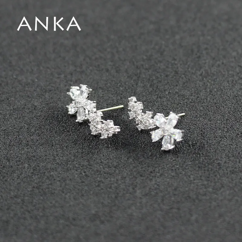 

ANKA luxury star flower shape charm drop earrings rose gold color women zirconia CZ plant long earrings fashion jewelry #125691