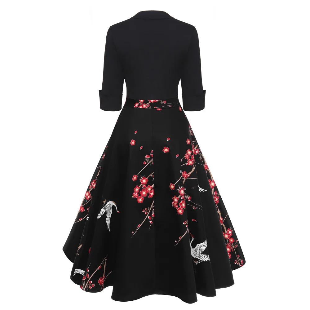 Pin Up Vestidos размера плюс Для женщин весенние черные Ретро Повседневное Платья для вечеринок рокабилли 50s Винтаж Одри Хепберн Платье
