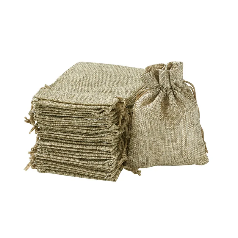 

50pcs Burlap Jewelry Packing Bag Pouches Wedding Party Decoration Drawable Bags Gift Pouch 13.5x9.5cm BurlyWood F60