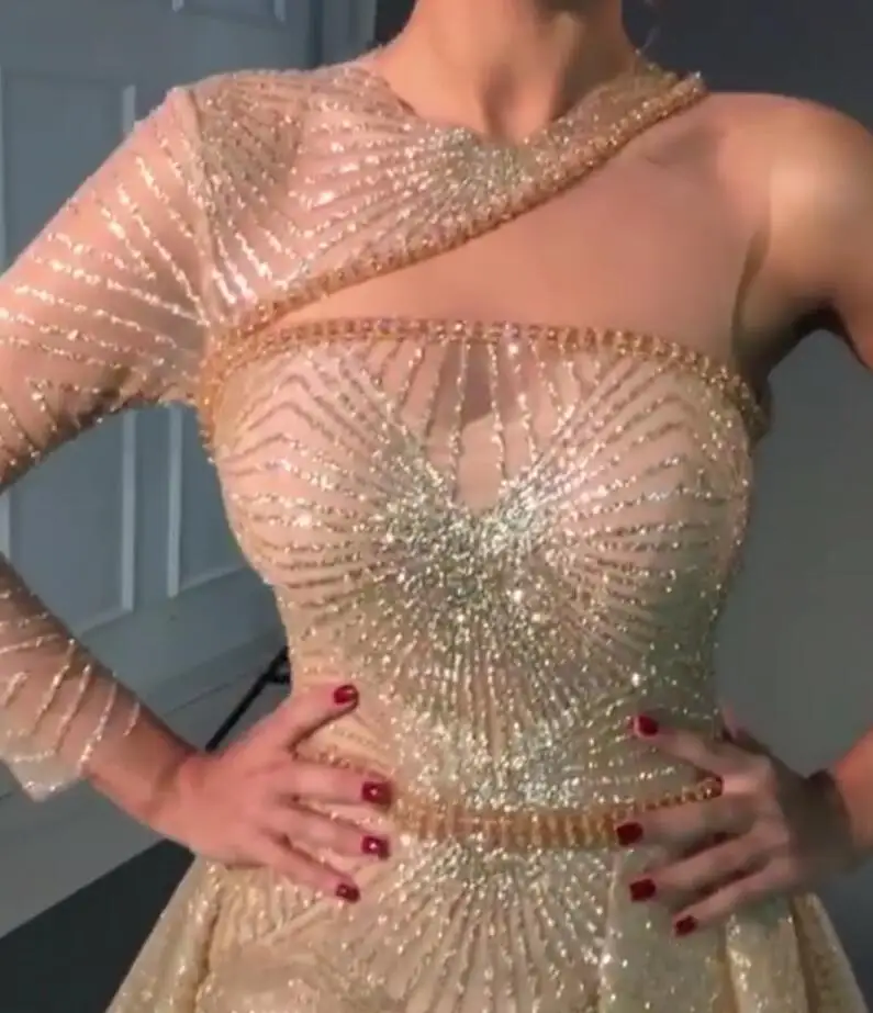 2018 золотистого цвета глиттер с блестками Тюлевое кружевное свадебное платье