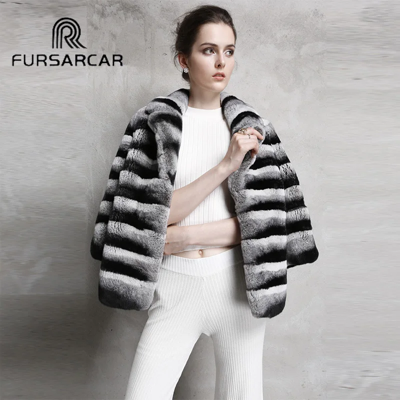 FURSARCAR натуральная Шуба из кролика Рекс для женщин зимние Thichk кроличьего меха