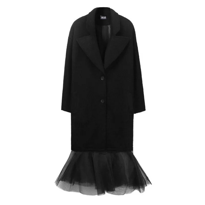 black Neploe Русалка сетка, пэчворк, для женщин, верхняя одежда Однобортный женский топ Весна-осень-зима Повседневное свободные крутое пальто 69324 - Цвет: black