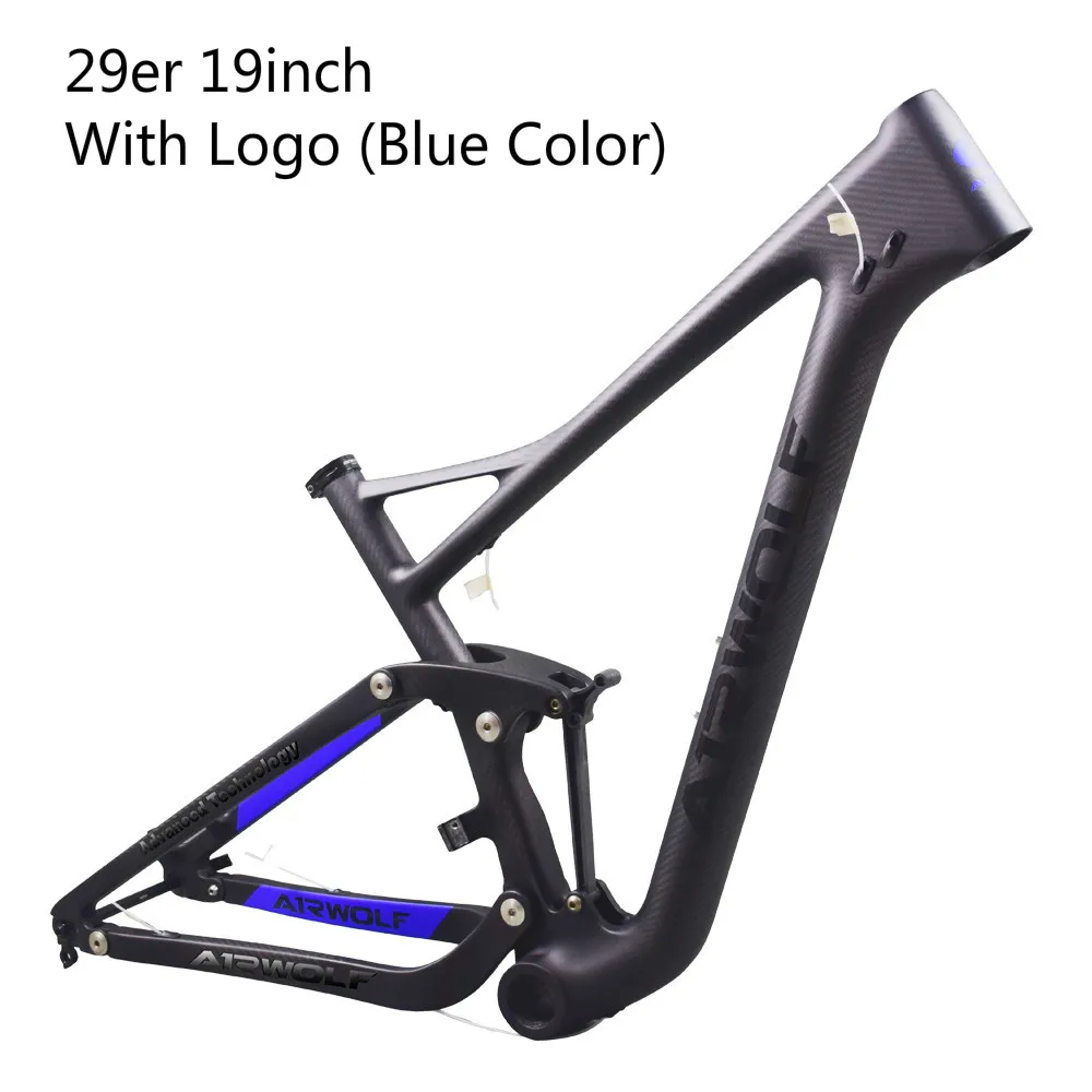 With Logo Blu 19inch Airwolf mtb полная подвеска рама с дисковым тормозом 160 мм путешествия 122 мм принимаем OEM живопись 29er карбоновая рама подвеска - Цвет: With Logo Blu 19inch