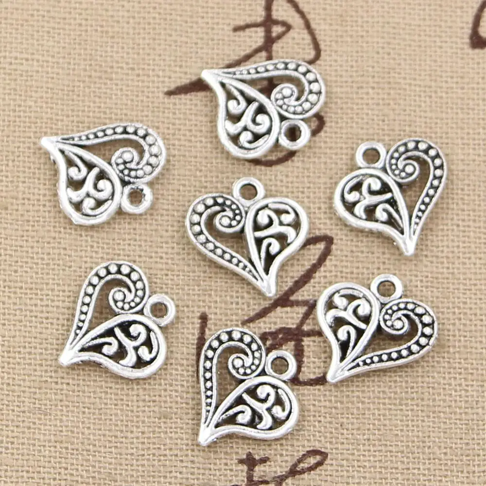 

30pcs Charms Hollow Lovely Heart 15x14mm Handmade Craft Pendant Making fit,Vintage Tibetan Bronze Silver color,DIY For Necklace