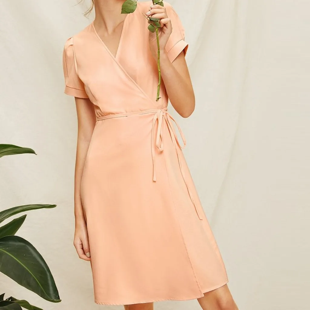 Женское модное Бандажное платье с v-образным вырезом коротким рукавом однотонное