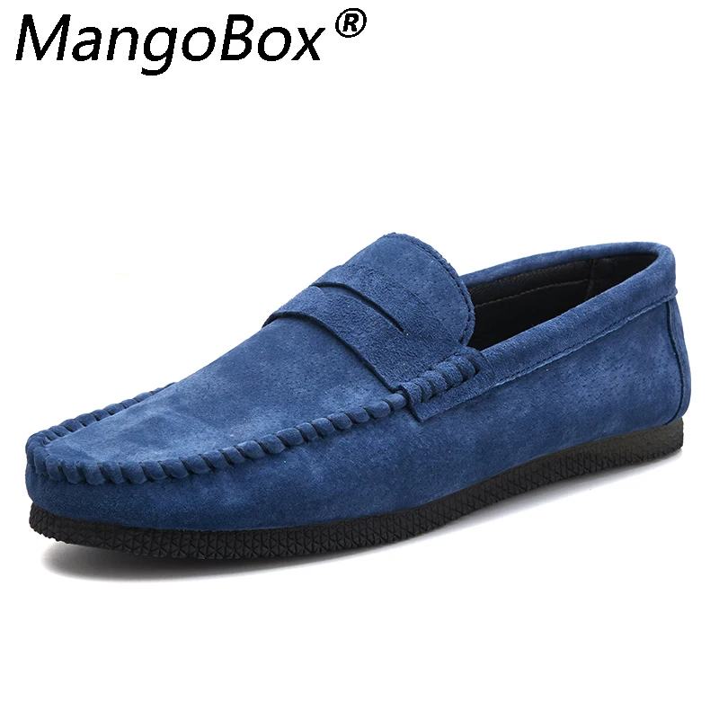 New Split Leather Loafers Sneakers Man Anti-Slip Drive Shoes for Men Slip on Flat Red Blue Yellow Men's Boat Shoe Footwear | Обувь