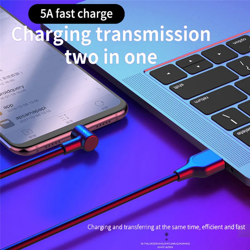 Фото Кабель USB Type-C 5 А 1 м 2 3 с круглой головкой 90 градусов Сверхбыстрая зарядка кабель Кабель USB Type-C 5 А 1 м 2 3 с круглой головкой 90 градусов Сверхбыстрая зарядка кабель