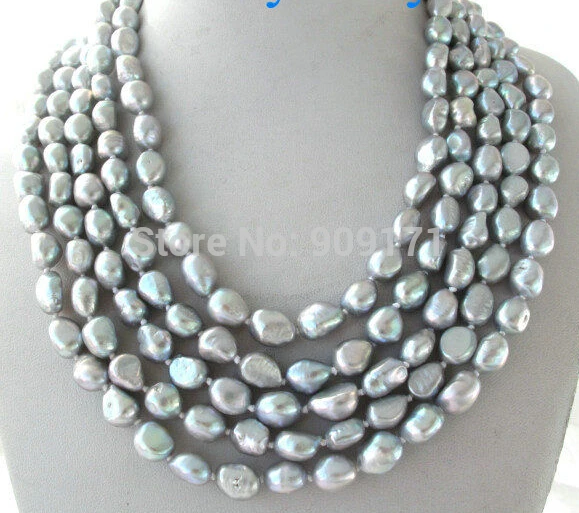 

FREE SHIPPING 8-10mm Gray Baroque Freshwater Pearl Necklace 100"