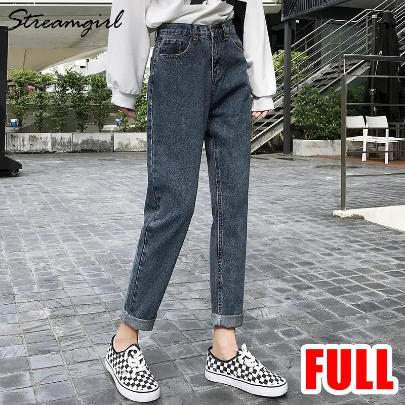 Blue gray full Streamgirl женские джинсы бойфренд для женщин Свободные шаровары джинсы для женщин высокая талия черные джинсы Femme джинсовые брюки Капри весна - Цвет: Blue gray full