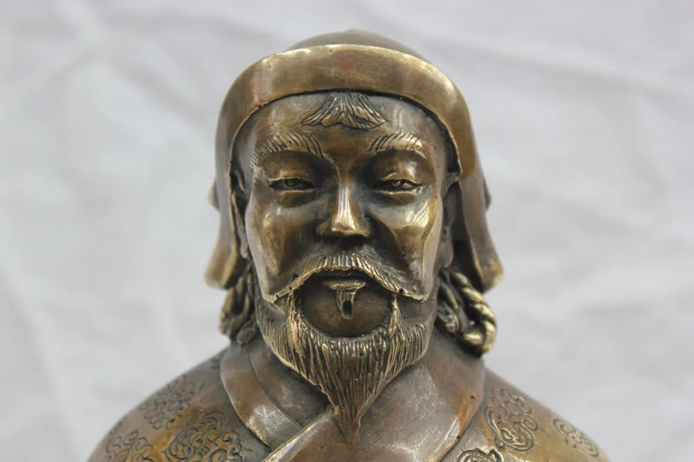Подробная информация о статуе китайские из чистой бронзы Genghis Khan резные