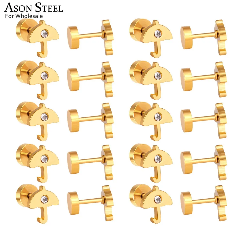 

ASONSTEEL Little Earrings for Baby/Girl Cute Style Gold Color Umbrella Screw Stud Earrings Stainless Steel Crystal Accessories
