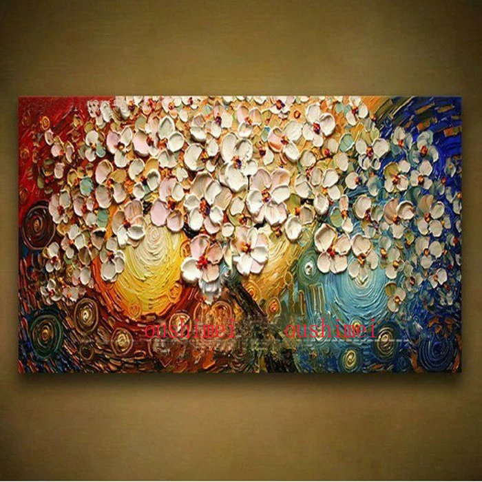 

Impressionist Style Hand Painted Oil Painting on Canvas of Flowering Tree under the Sun Apply to Home Decor or send as a gift