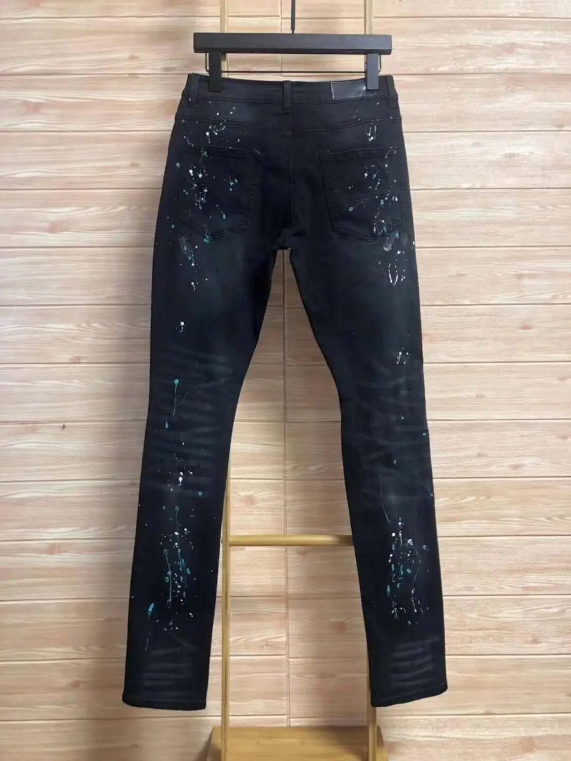 Мужские Стрейчевые джинсы черные с чернильным рисунком|Мужские джинсы| |