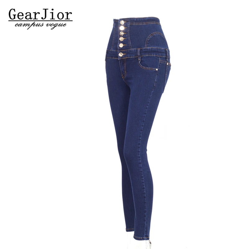 Женские джинсы с завышенной талией винтажные однобортные брюки-карандаш из