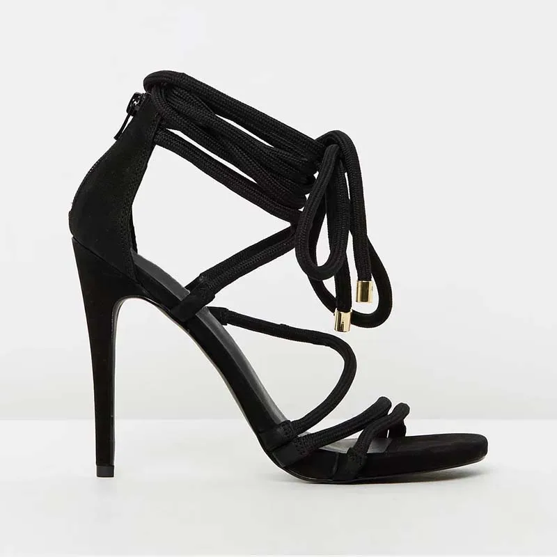 Женская обувь женские босоножки из флока черного цвета с ремешком на щиколотке