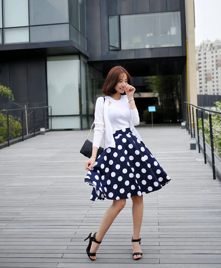 Женская Повседневная юбка в горошек Ретро Винтаж черный и белый 2XS-9XL размера плюс