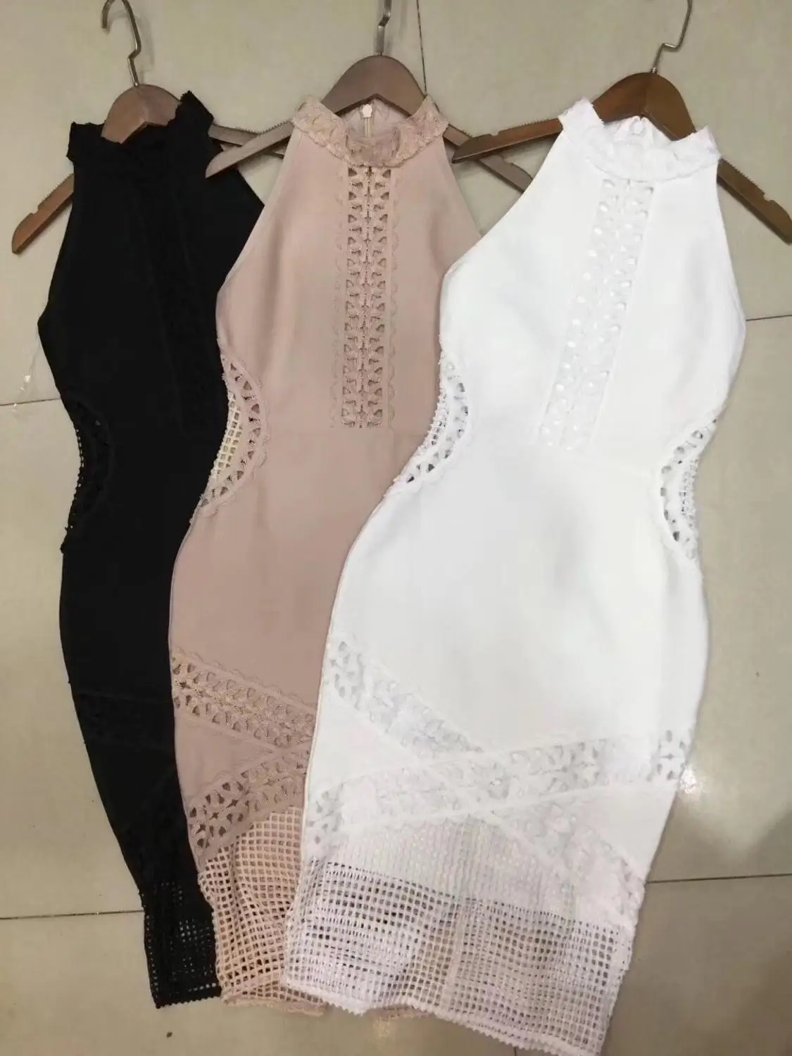 

2019 New Women white khaki black O-Neck sleeveless Hollow Out Vestidos dress Bodycon Celebrity evening Party Dress dropshipping