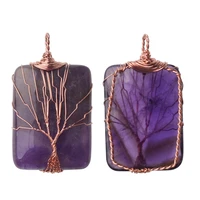 2018 exquisite tree natural stone rectangular pendant necklace female charm fashion jewelry multicolor