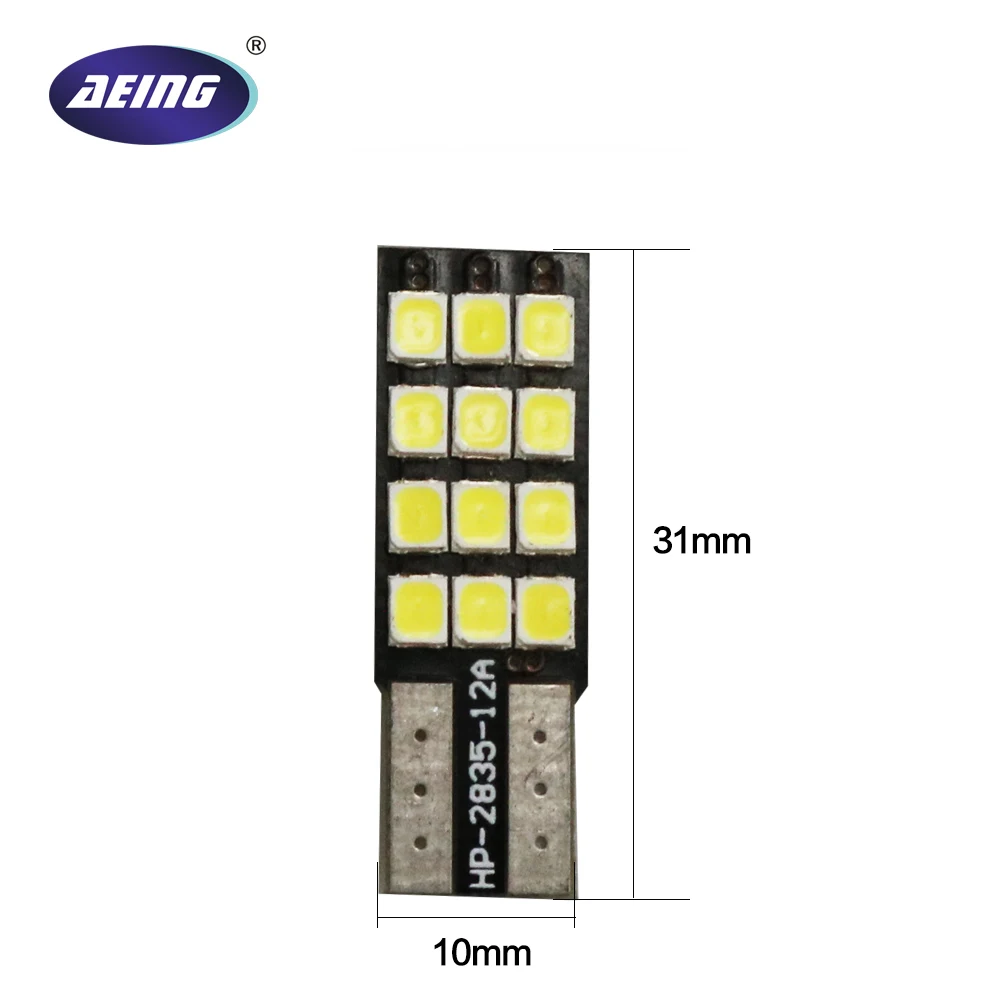 Aeing 1 шт. T10 W5W светодиодный свет лампы автомобиля белого Нет OBC Canbus Error Free 12SMD клиновидные боковые/номерной знак/внутренний и внешний створчатый распашный дверь/лампы для чтения лампа