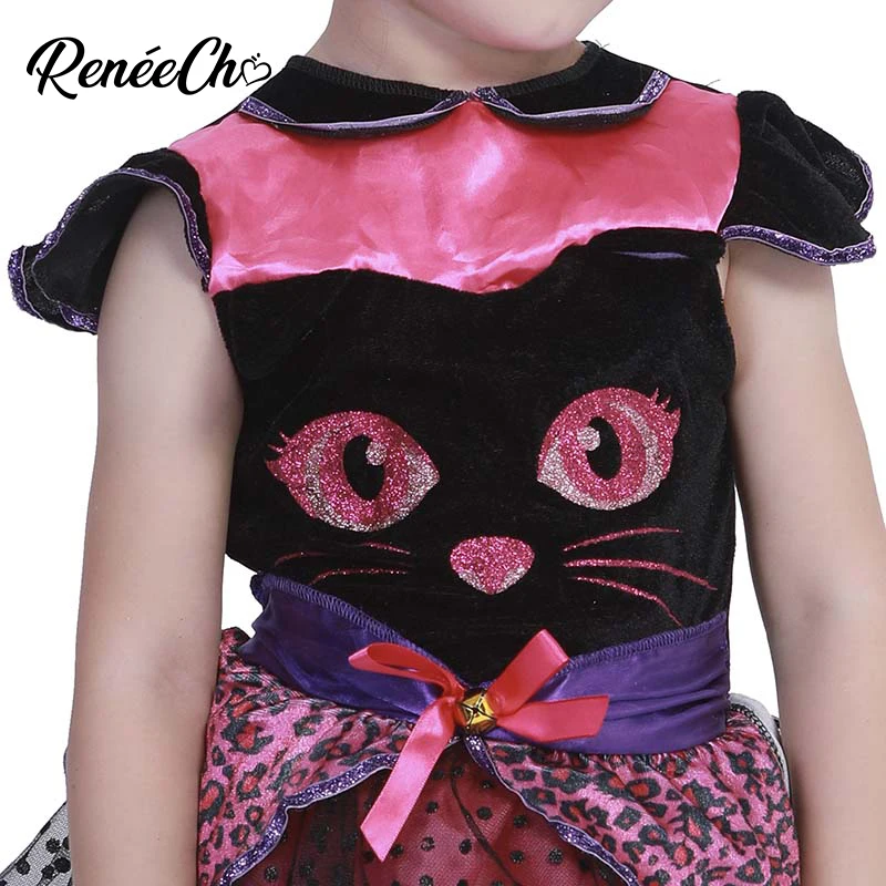 Reneeecho/милые розовые платья с котом для маленьких девочек; костюм на Хеллоуин для детей; маскарадный костюм с изображением котенка; платье для дня рождения; повязка на голову