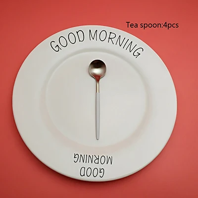 Tea Spoon 4pcs Горячая 4 шт. Белый Серебряный столовая посуда 304 нержавеющая сталь ножи вилка ложка палочки для еды Столовые приборы, для кухни еда столовые приборы комплект - Цвет: Tea Spoon 4pcs