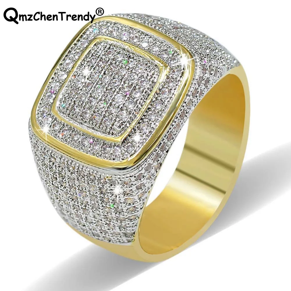 

Hip Hop Mens Mirco Pave CZ Bling Iced Out Rings Boys Cool Finger Rings Hip hop Gold Plated Simulated Lab Stone Mens PunkJewelry